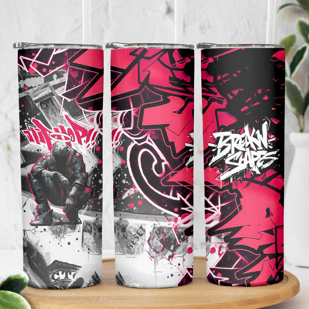 Hip Hop Graffiti Design Skinny Tumbler Sitting Hooded Figure and Red Black Street - African Pride