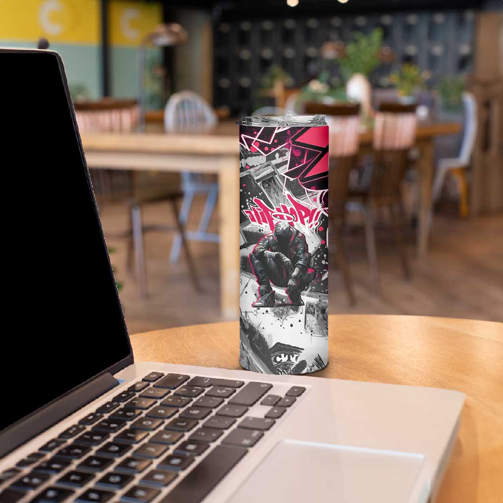 Hip Hop Graffiti Design Skinny Tumbler Sitting Hooded Figure and Red Black Street - African Pride