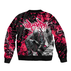 Hip Hop Graffiti Design Sleeve Zip Bomber Jacket Sitting Hooded Figure and Red Black Street - African Pride