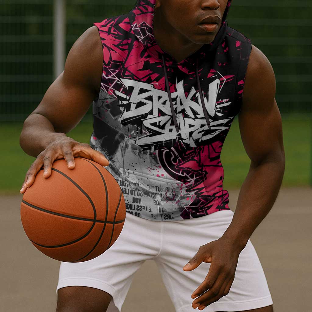 Hip Hop Graffiti Design Sleeveless Hoodie Sitting Hooded Figure and Red Black Street - African Pride