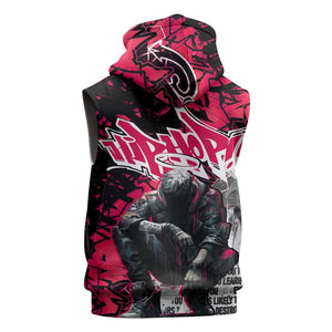 Hip Hop Graffiti Design Sleeveless Zip Hoodie Sitting Hooded Figure and Red Black Street - African Pride