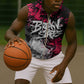 Hip Hop Graffiti Design Sleeveless Zip Hoodie Sitting Hooded Figure and Red Black Street - African Pride