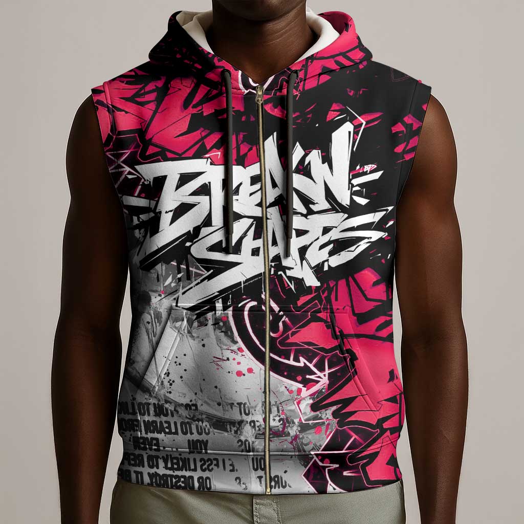 Hip Hop Graffiti Design Sleeveless Zip Hoodie Sitting Hooded Figure and Red Black Street - African Pride