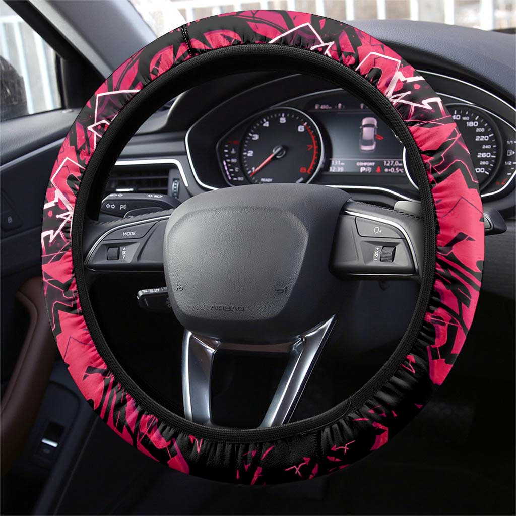 Hip Hop Graffiti Design Steering Wheel Cover Sitting Hooded Figure and Red Black Street - African Pride