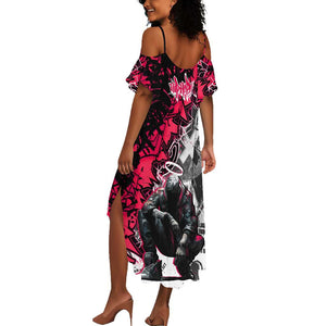 Hip Hop Graffiti Design Summer Maxi Dress Sitting Hooded Figure and Red Black Street - African Pride