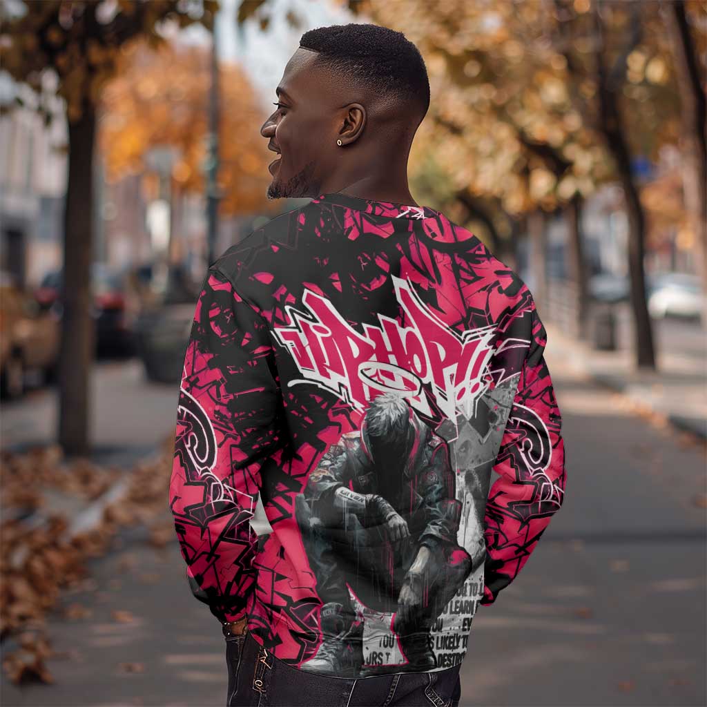 Hip Hop Graffiti Design Sweatshirt Sitting Hooded Figure and Red Black Street - African Pride