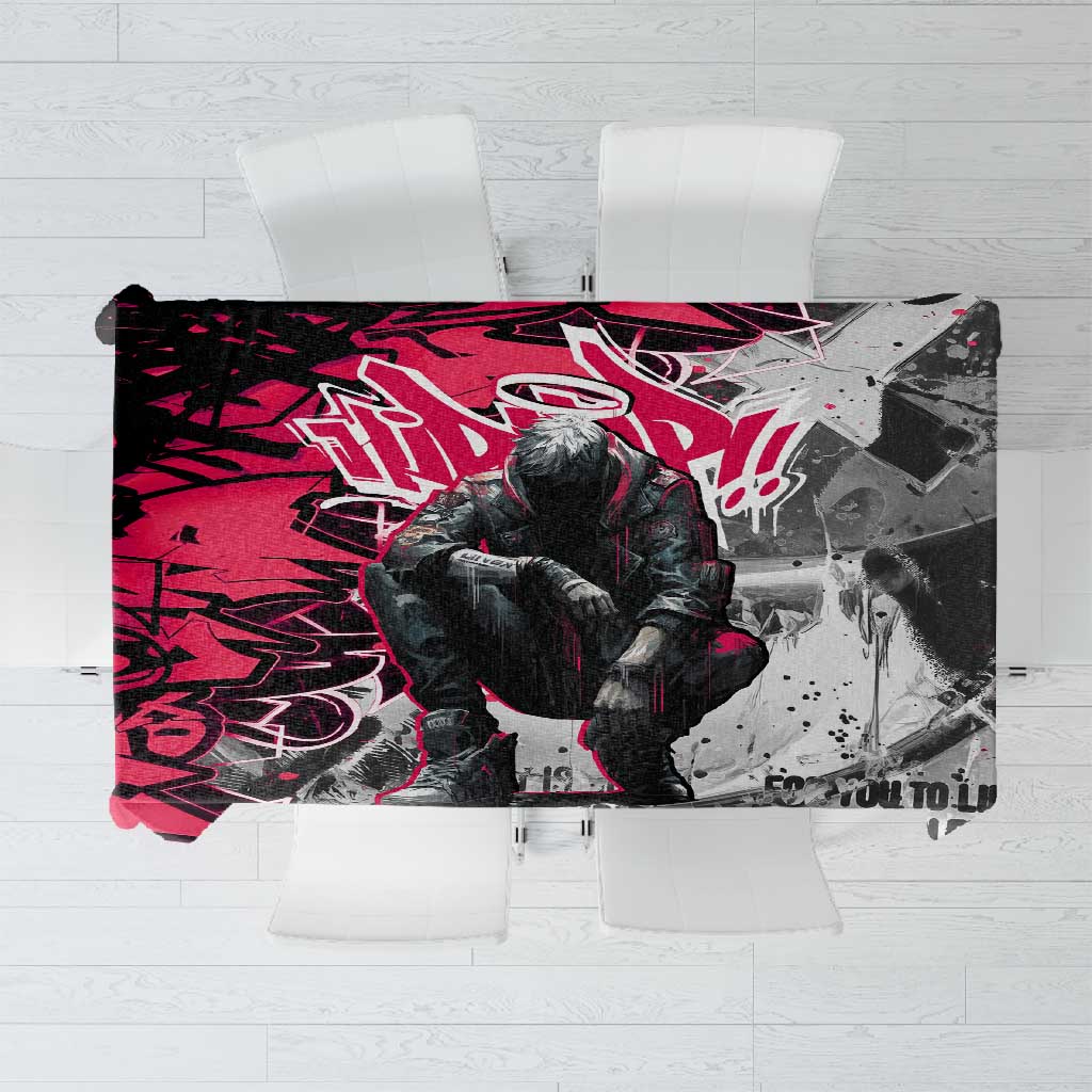Hip Hop Graffiti Design Tablecloth Sitting Hooded Figure and Red Black Street - African Pride