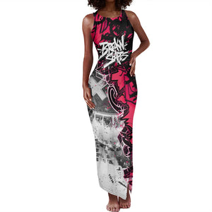 Hip Hop Graffiti Design Tank Maxi Dress Sitting Hooded Figure and Red Black Street - African Pride