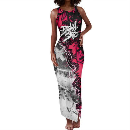Hip Hop Graffiti Design Tank Maxi Dress Sitting Hooded Figure and Red Black Street - African Pride