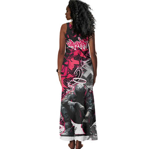 Hip Hop Graffiti Design Tank Maxi Dress Sitting Hooded Figure and Red Black Street - African Pride