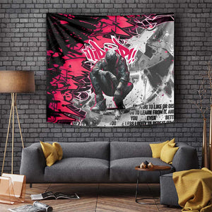 Hip Hop Graffiti Design Tapestry Sitting Hooded Figure and Red Black Street - African Pride
