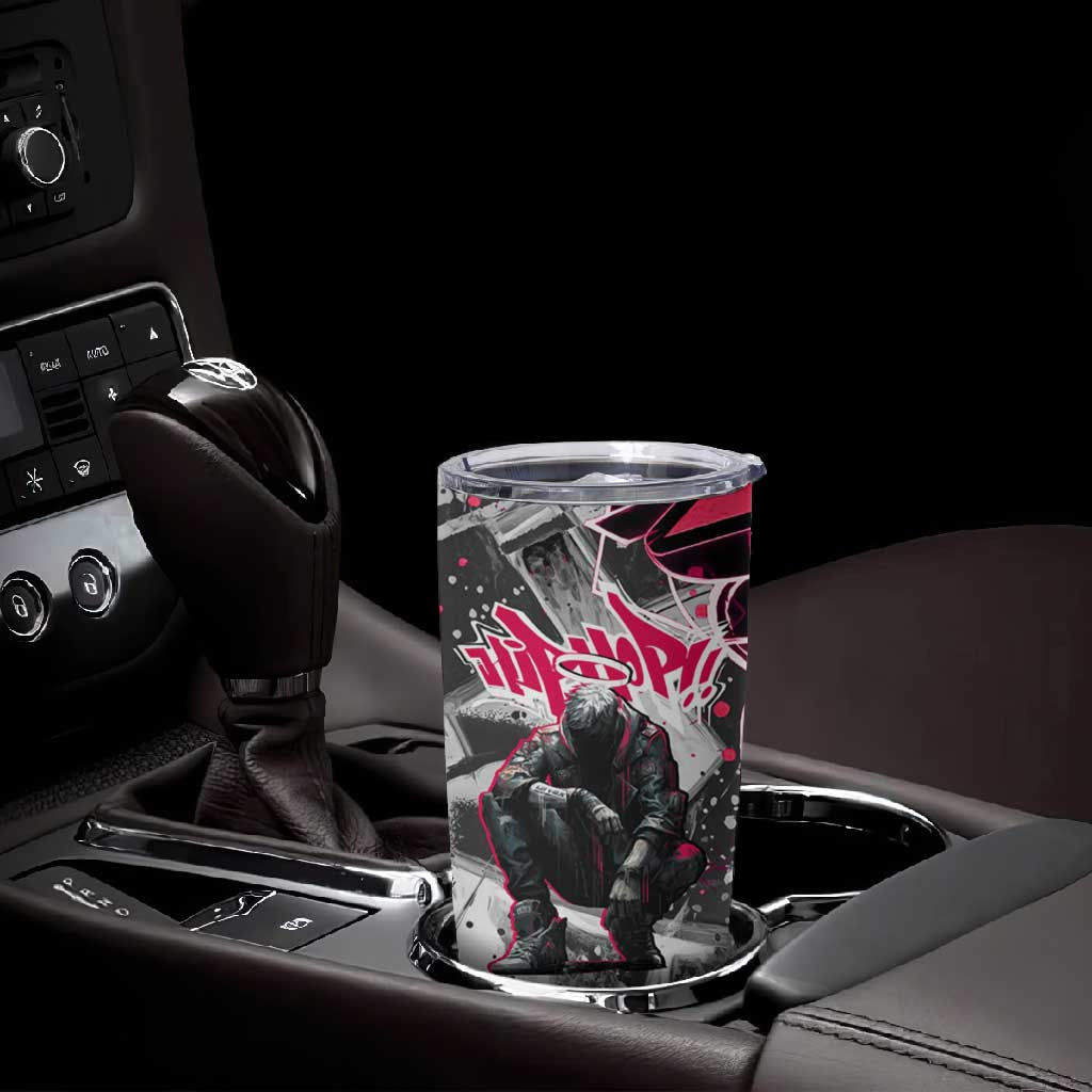 Hip Hop Graffiti Design Tumbler Cup Sitting Hooded Figure and Red Black Street - African Pride