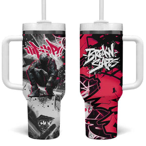 Hip Hop Graffiti Design Tumbler With Handle Sitting Hooded Figure and Red Black Street - African Pride