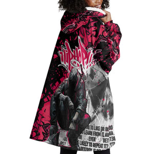 Hip Hop Graffiti Design Wearable Blanket Hoodie Sitting Hooded Figure and Red Black Street - African Pride