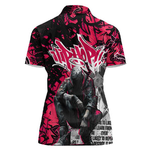 Hip Hop Graffiti Design Women Polo Shirt Sitting Hooded Figure and Red Black Street - African Pride