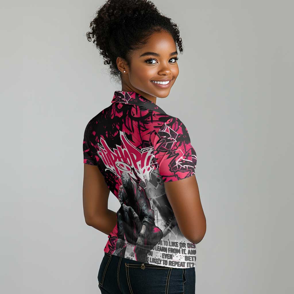 Hip Hop Graffiti Design Women Polo Shirt Sitting Hooded Figure and Red Black Street - African Pride