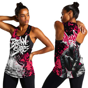 Hip Hop Graffiti Design Women Racerback Tank Sitting Hooded Figure and Red Black Street - African Pride