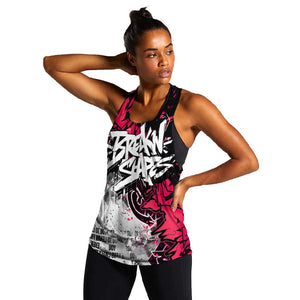 Hip Hop Graffiti Design Women Racerback Tank Sitting Hooded Figure and Red Black Street - African Pride