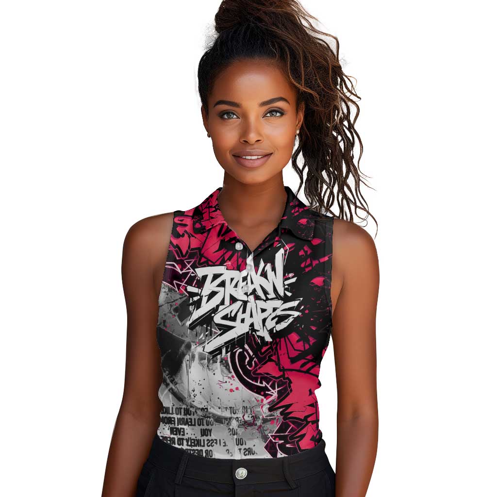Hip Hop Graffiti Design Women Sleeveless Polo Shirt Sitting Hooded Figure and Red Black Street - African Pride