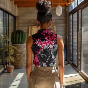 Hip Hop Graffiti Design Women Sleeveless Polo Shirt Sitting Hooded Figure and Red Black Street - African Pride