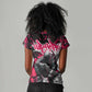 Hip Hop Graffiti Design Women V-Neck T-Shirt Sitting Hooded Figure and Red Black Street - African Pride
