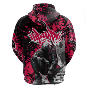 Hip Hop Graffiti Design Zip Hoodie Sitting Hooded Figure and Red Black Street - African Pride