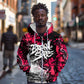 Hip Hop Graffiti Design Zip Hoodie Sitting Hooded Figure and Red Black Street - African Pride