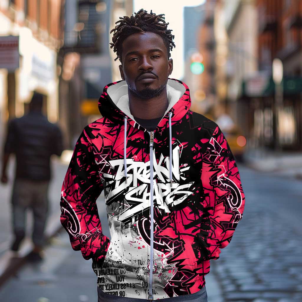Hip Hop Graffiti Design Zip Hoodie Sitting Hooded Figure and Red Black Street - African Pride