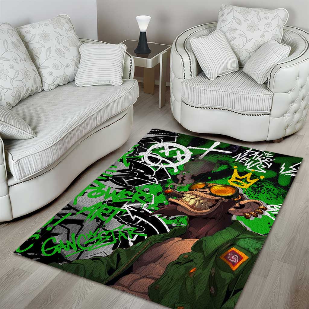 Graffiti Street Art Area Rug Smoking Ape Character and Neon Crown Symbols - African Pride