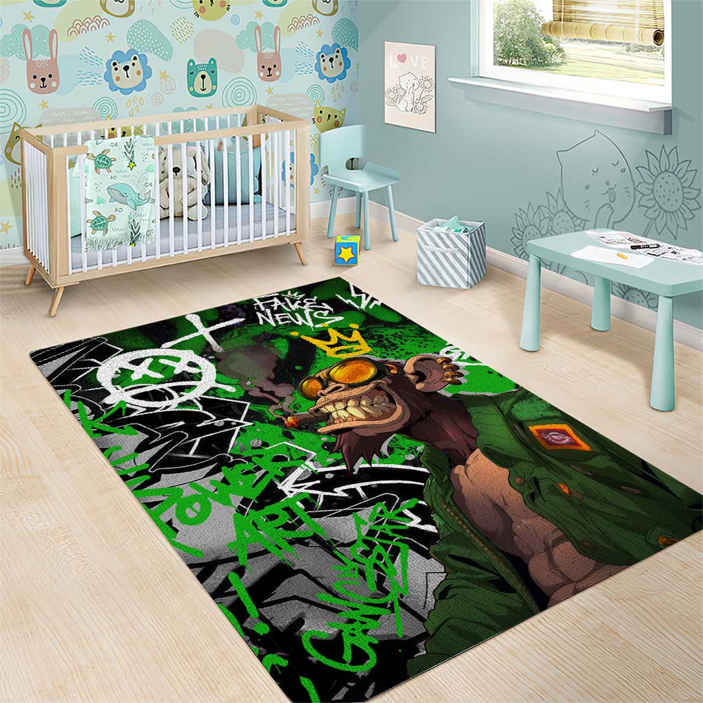 Graffiti Street Art Area Rug Smoking Ape Character and Neon Crown Symbols - African Pride