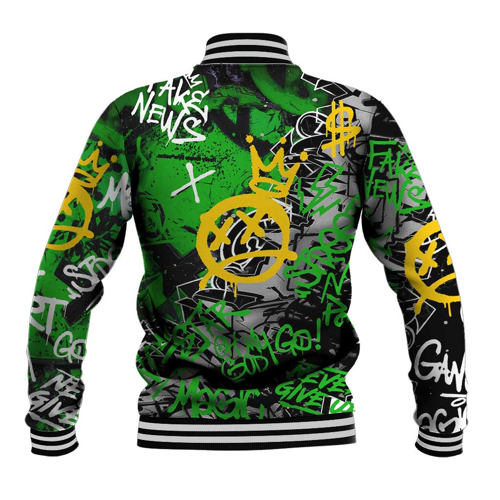 Graffiti Street Art Baseball Jacket Smoking Ape Character and Neon Crown Symbols - African Pride