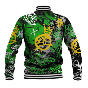 Graffiti Street Art Baseball Jacket Smoking Ape Character and Neon Crown Symbols - African Pride