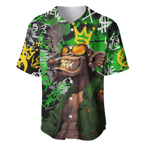 Graffiti Street Art Baseball Jersey Smoking Ape Character and Neon Crown Symbols - African Pride