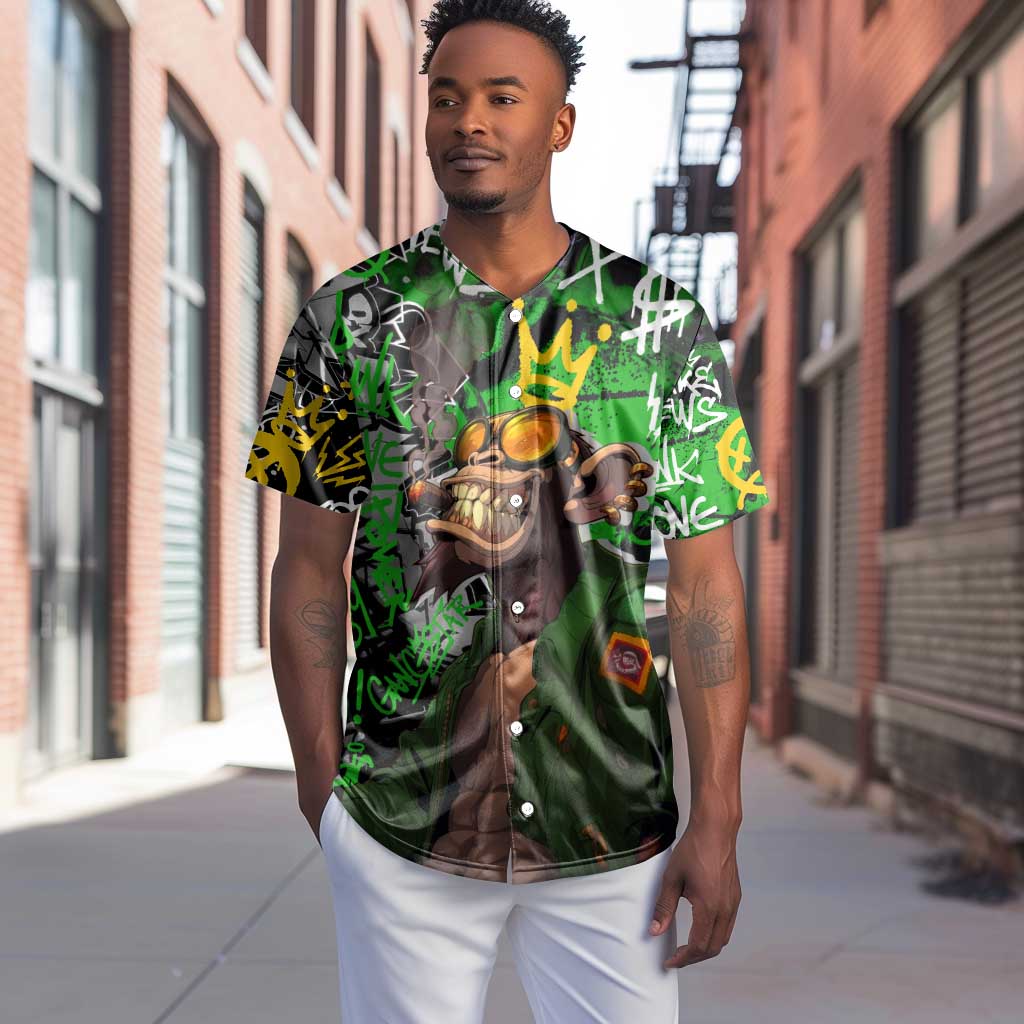 Graffiti Street Art Baseball Jersey Smoking Ape Character and Neon Crown Symbols - African Pride