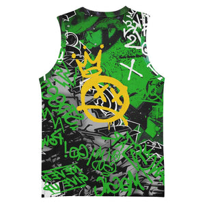 Graffiti Street Art Basketball Jersey Smoking Ape Character and Neon Crown Symbols - African Pride