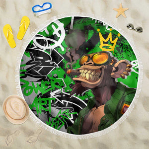 Graffiti Street Art Beach Blanket Smoking Ape Character and Neon Crown Symbols - African Pride