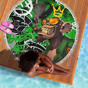 Graffiti Street Art Beach Blanket Smoking Ape Character and Neon Crown Symbols - African Pride