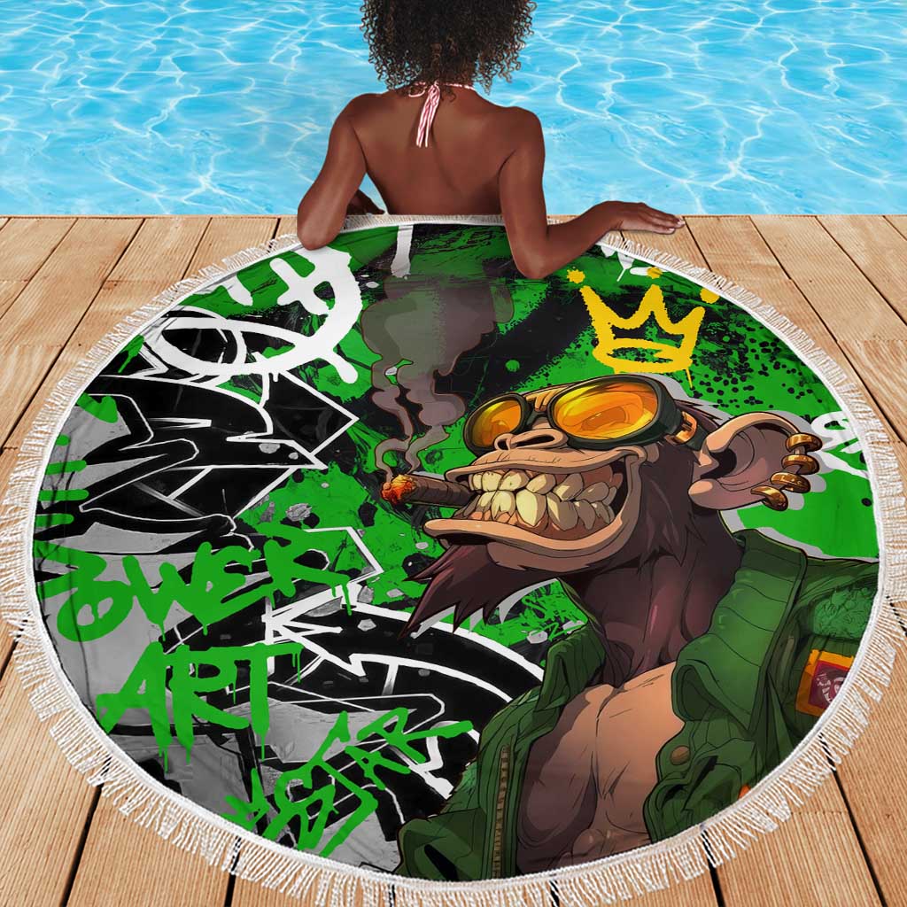 Graffiti Street Art Beach Blanket Smoking Ape Character and Neon Crown Symbols - African Pride