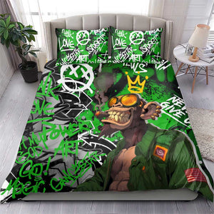 Graffiti Street Art Bedding Set Smoking Ape Character and Neon Crown Symbols - African Pride
