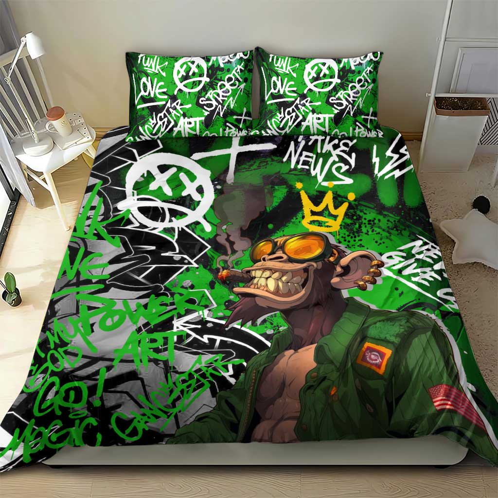 Graffiti Street Art Bedding Set Smoking Ape Character and Neon Crown Symbols - African Pride