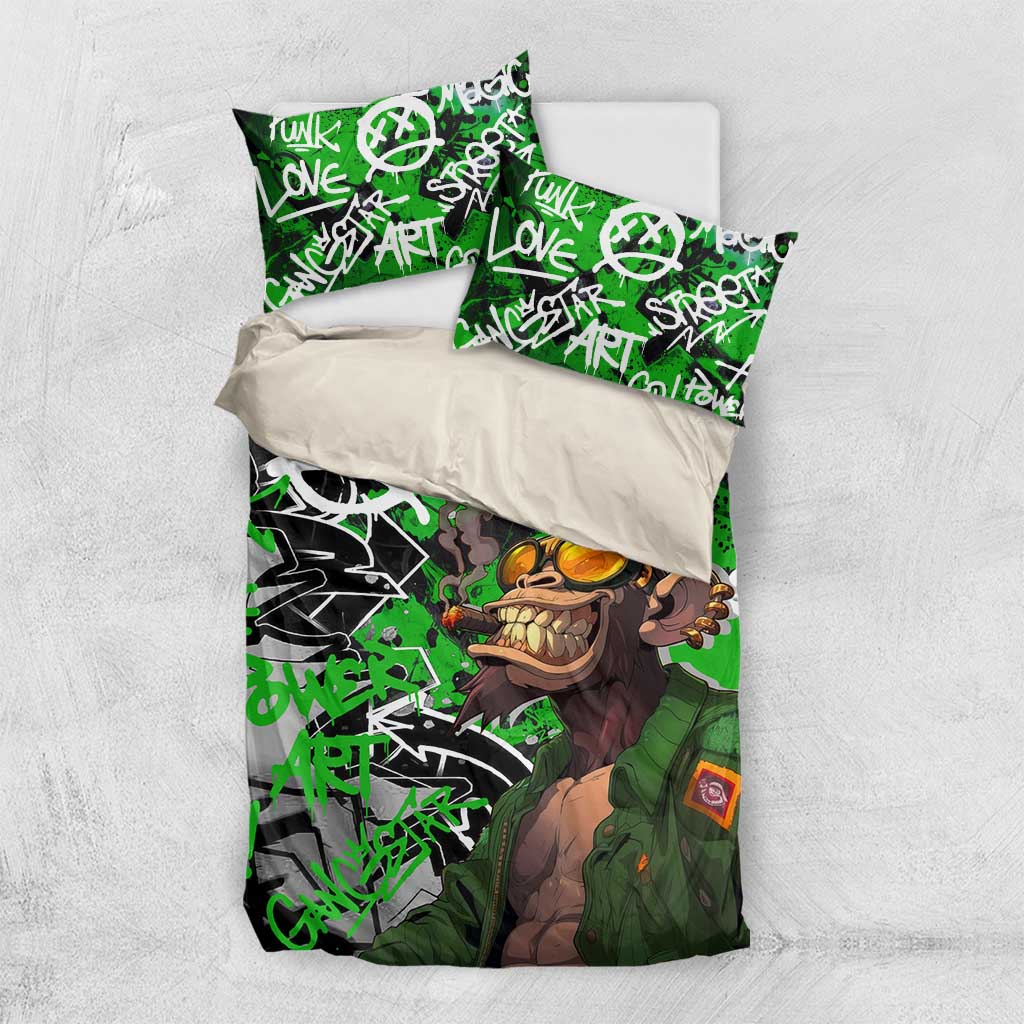 Graffiti Street Art Bedding Set Smoking Ape Character and Neon Crown Symbols - African Pride