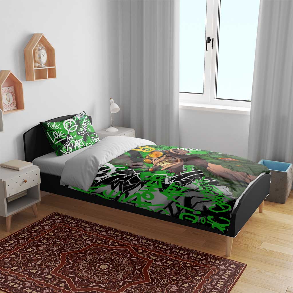 Graffiti Street Art Bedding Set Smoking Ape Character and Neon Crown Symbols - African Pride