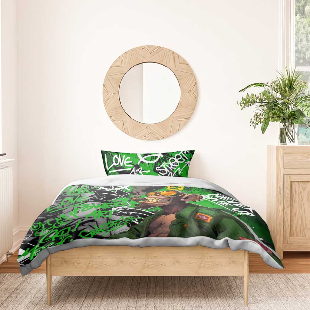Graffiti Street Art Bedding Set Smoking Ape Character and Neon Crown Symbols - African Pride