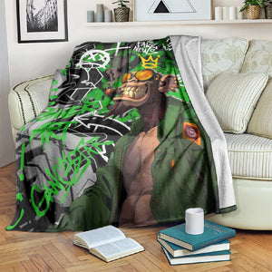 Graffiti Street Art Blanket Smoking Ape Character and Neon Crown Symbols - African Pride