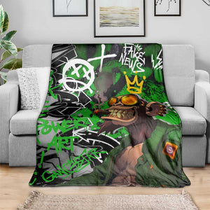 Graffiti Street Art Blanket Smoking Ape Character and Neon Crown Symbols - African Pride