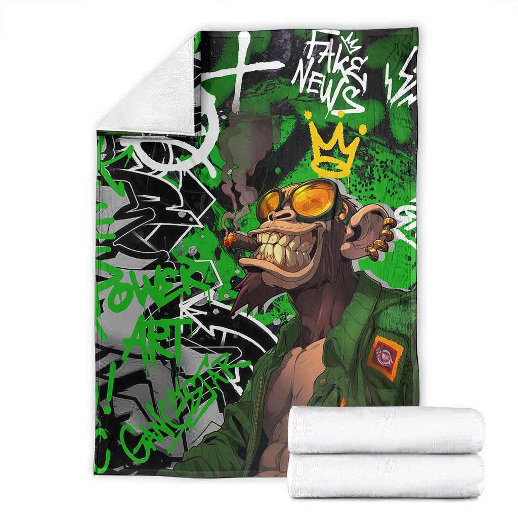 Graffiti Street Art Blanket Smoking Ape Character and Neon Crown Symbols - African Pride