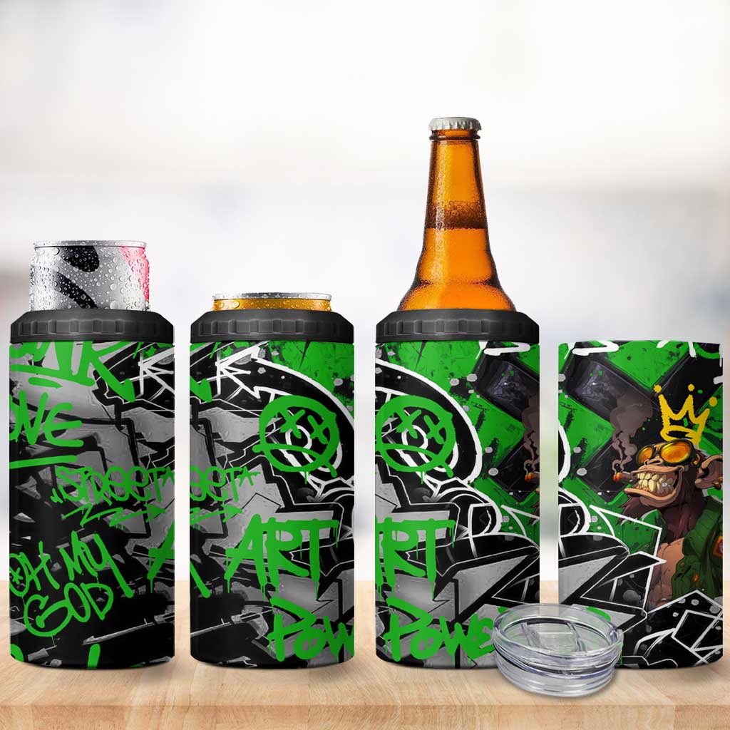 Graffiti Street Art 4 in 1 Can Cooler Tumbler Smoking Ape Character and Neon Crown Symbols - African Pride