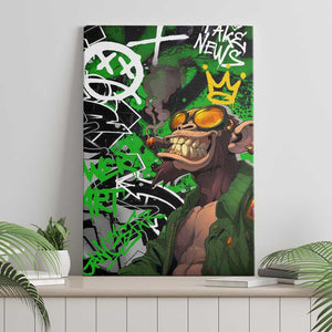 Graffiti Street Art Canvas Wall Art Smoking Ape Character and Neon Crown Symbols - African Pride