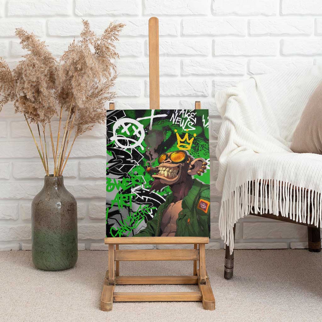 Graffiti Street Art Canvas Wall Art Smoking Ape Character and Neon Crown Symbols - African Pride