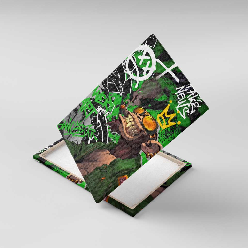 Graffiti Street Art Canvas Wall Art Smoking Ape Character and Neon Crown Symbols - African Pride